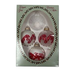 Vintage Christmas by Krebs Candy Cane Peppermint Glass Ornament Set White Red